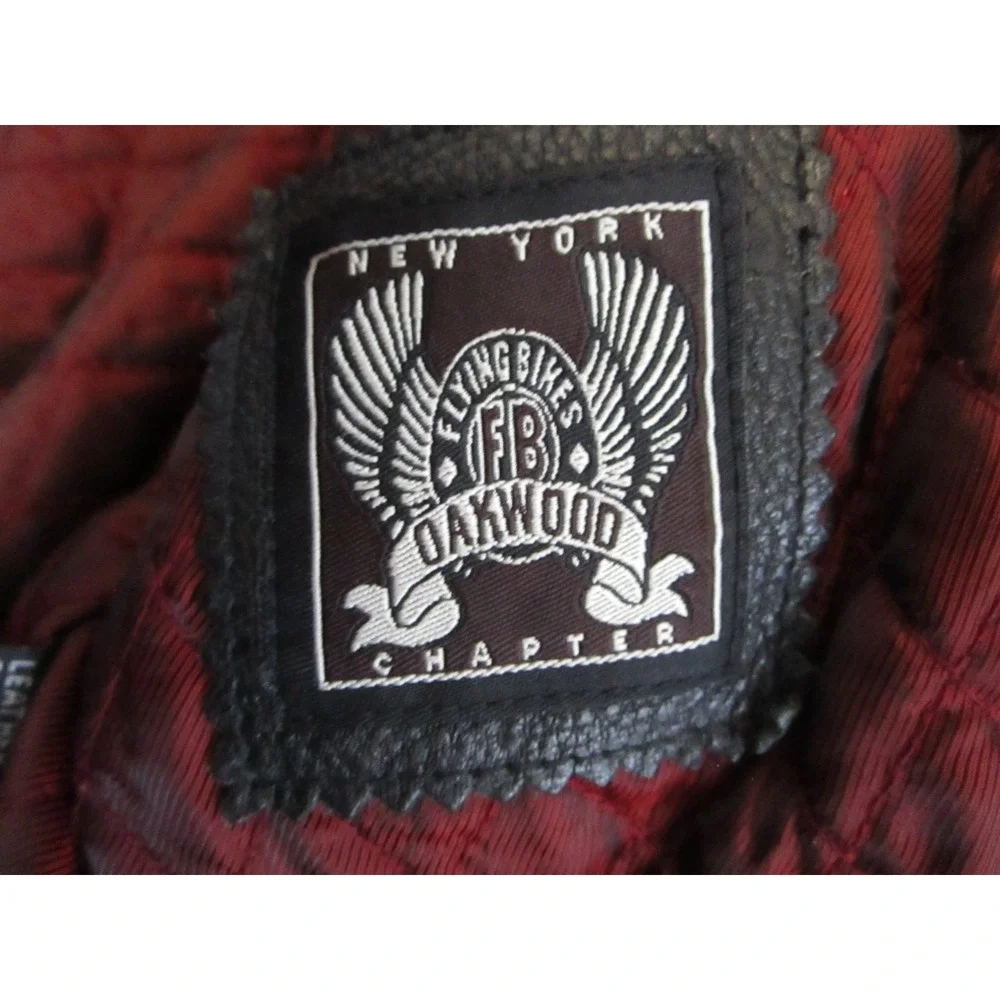 Flying Bikes Oakwood Leather Motorcycle Jacket Womens Large Black Quilted Belted